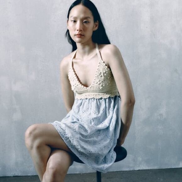 ZARA COMBINATION EMBROIDERED KNIT DRES - Picture 3 of 12